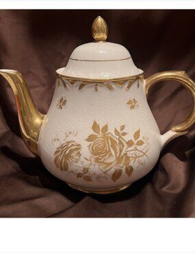Arthur Wood Tea Coffee Pot. Gold Floral Design. Staffordshire. England. A1